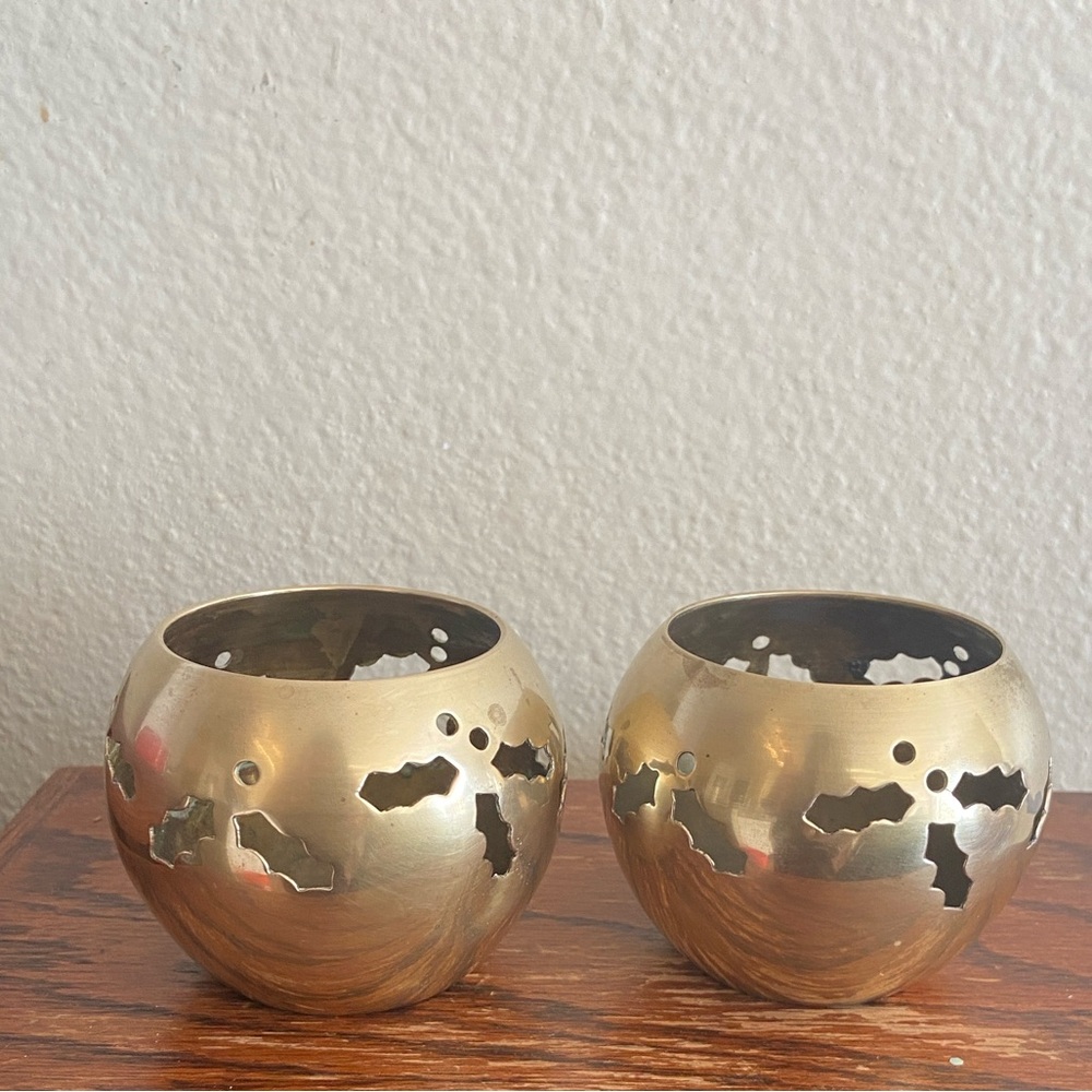 Vintage Brass Votive Candle Holders 2 Piece Set